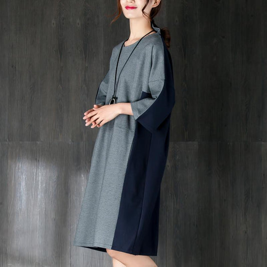 New cotton knee dress plus size clothing Cotton Short Sleeves Women Splicing Dress
