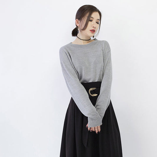 New gray cozy sweater casual o neck knitted tops vintage baggy blouse