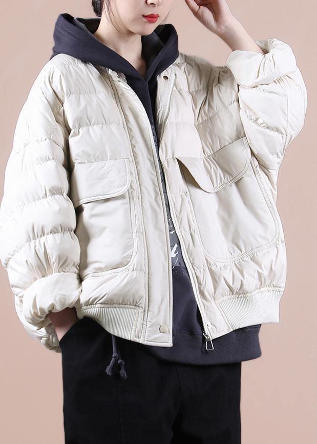 New plus size winter jacket coats beige Large pockets down jacket woman - SooLinen