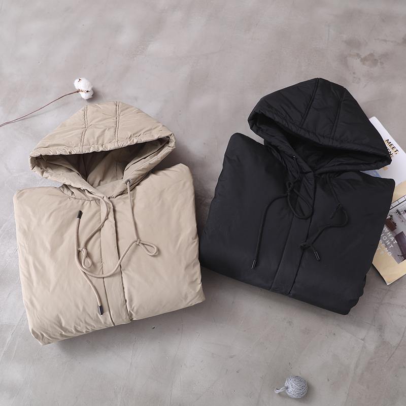 New trendy plus size winter jacket black hooded zippered goose Down coat - SooLinen