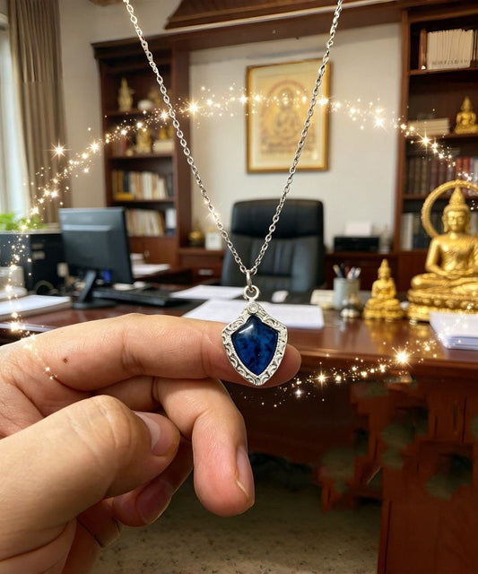 Novelty Blue Alloy Zircon Gem Stone Pendant Necklace