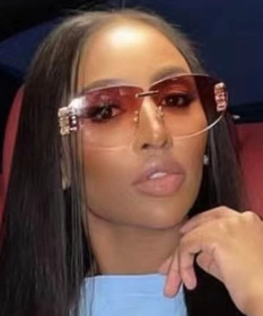 Novelty Gradient Tea Flower Decoration Frameless Sunglasses