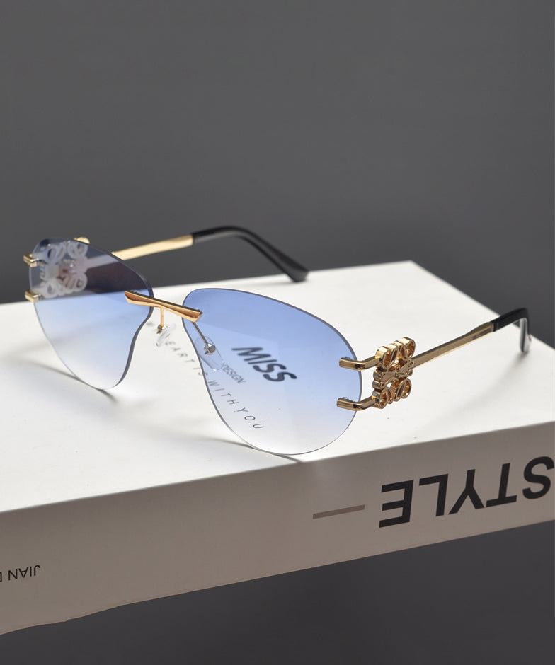 Novelty Gradient Tea Flower Decoration Frameless Sunglasses