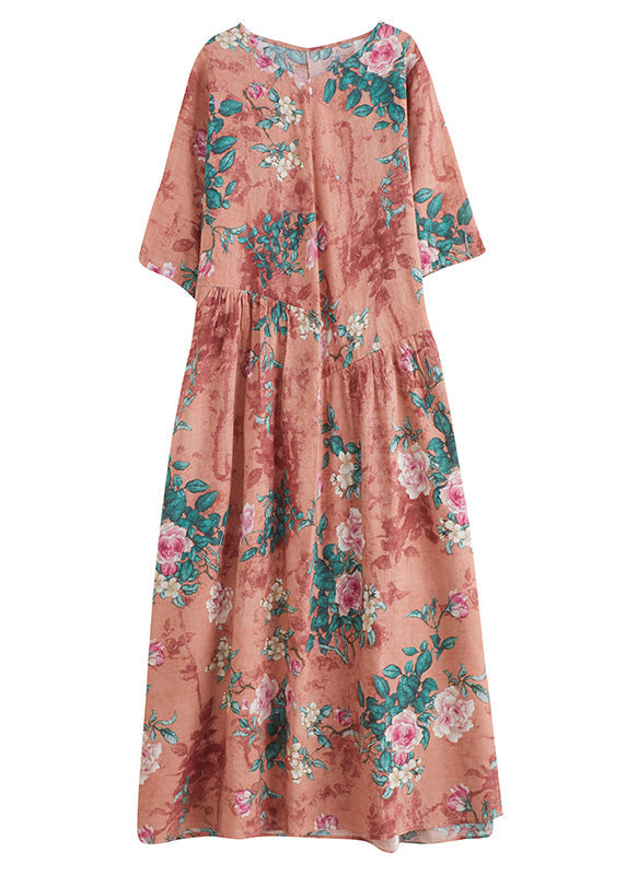 Orange Patchwork Wrinkled Vacation Long Dresses Half Sleeve