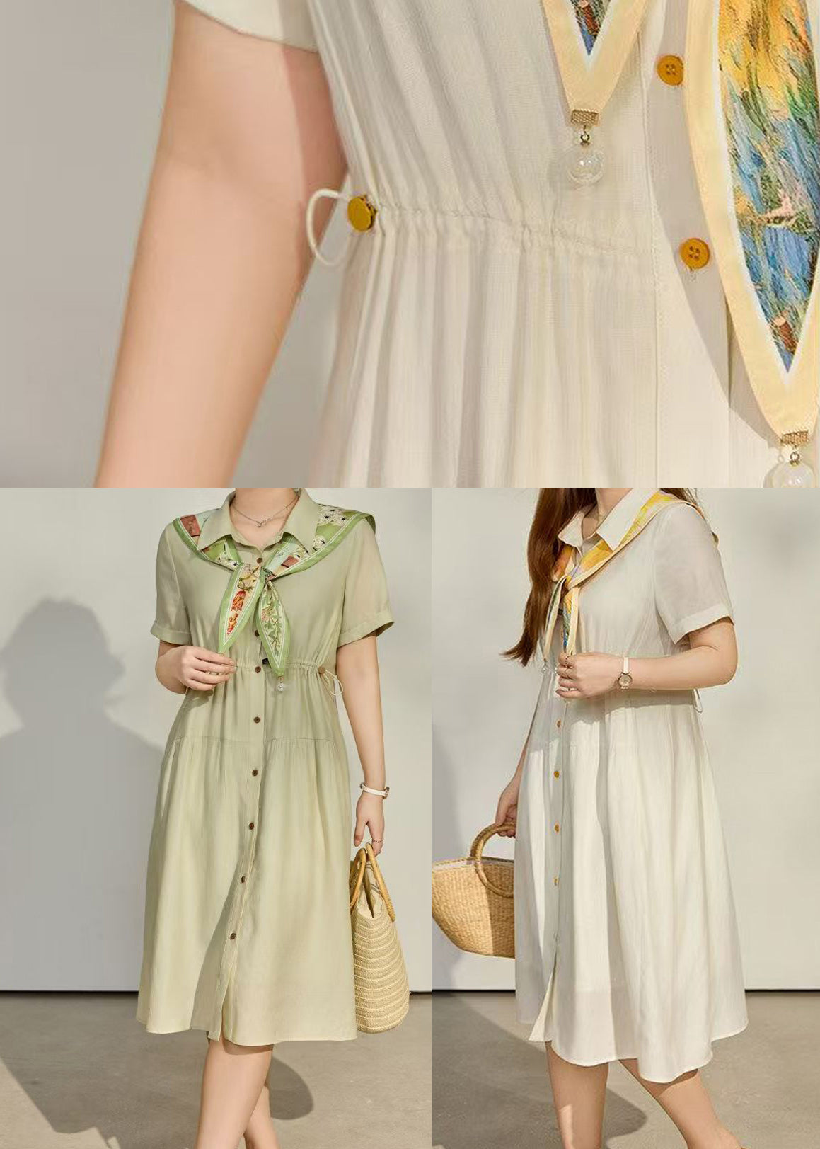 Organic Apricot Cinched Cotton Long Dresses Summer