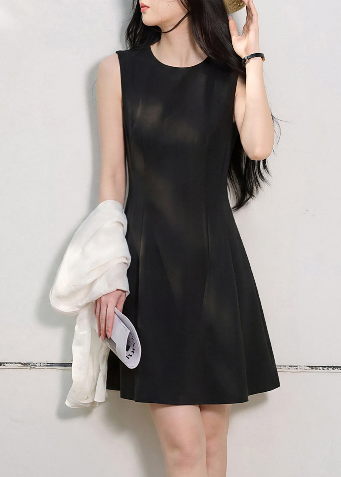 Organic Black O-Neck Cotton Mid Dress Summer