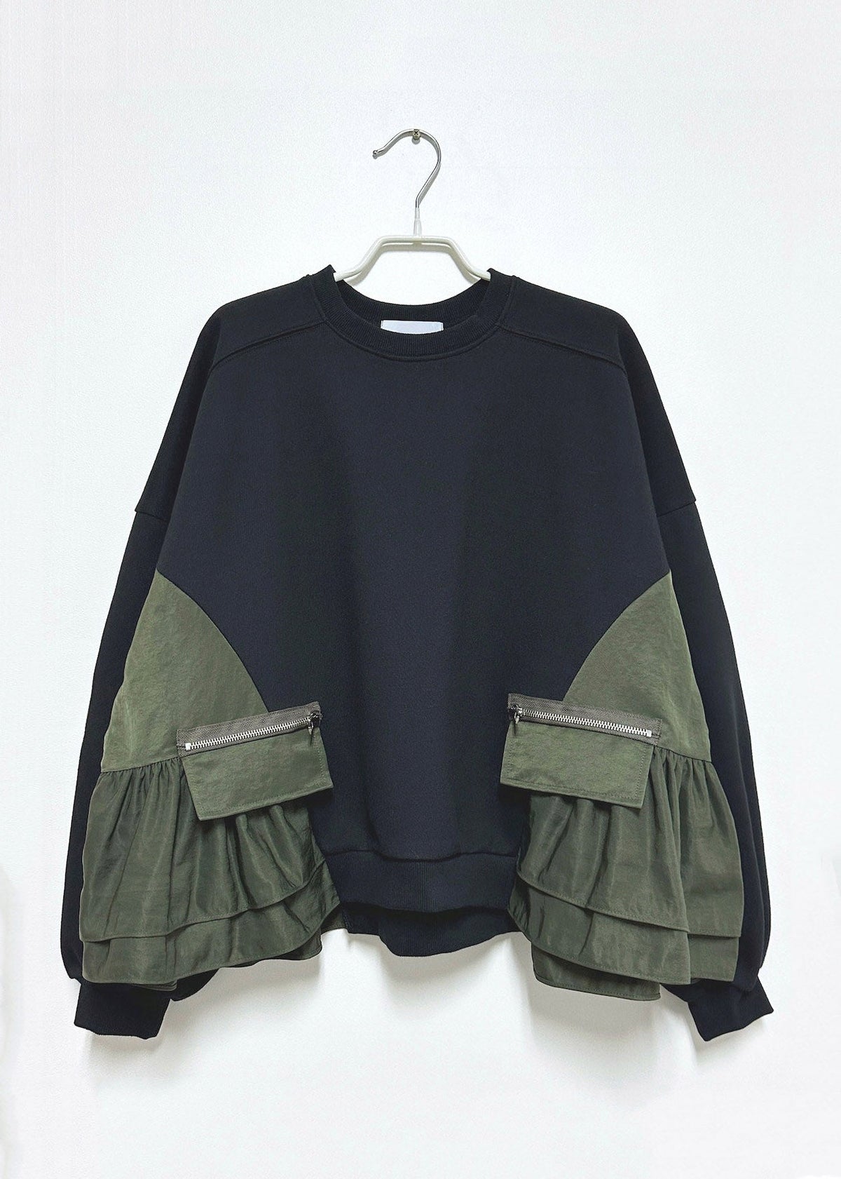 Organic Black O-Neck Zippered Patchwork Sweatshirt Fall