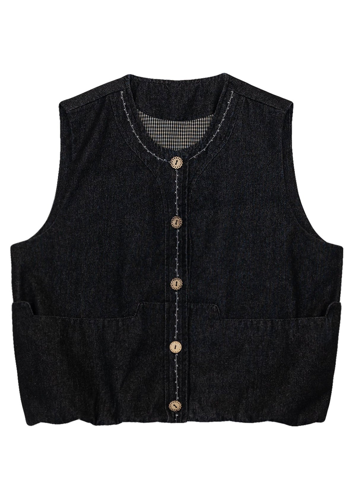 Organic Black Oversized Pockets Cotton Vests Fall