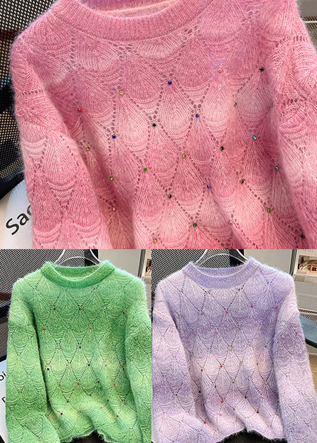 Organic Green Oversized Hollow Out Knit Sweater Tops Winter