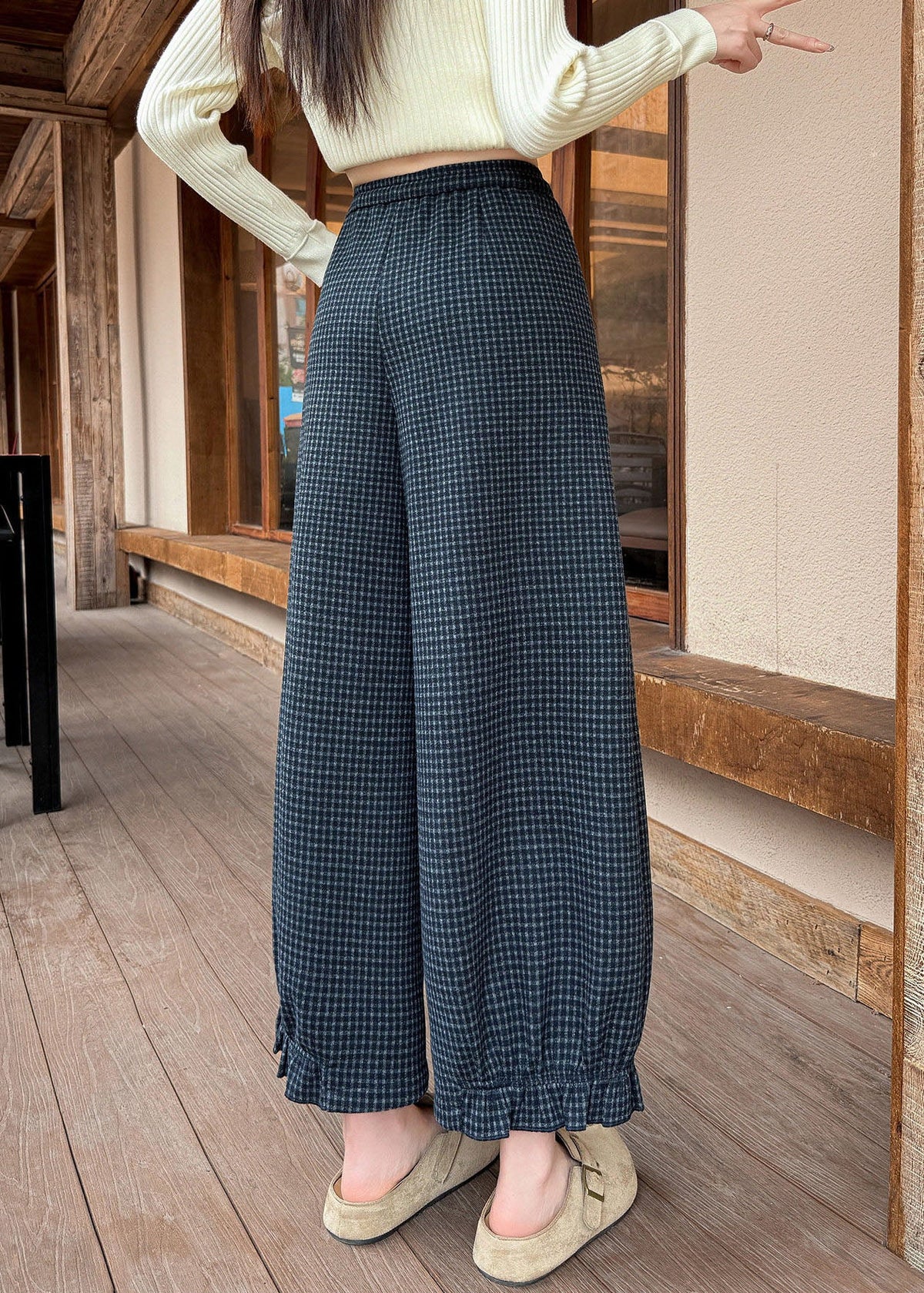 Organic Grey Oversized Plaid Cotton Harem Pants Fall