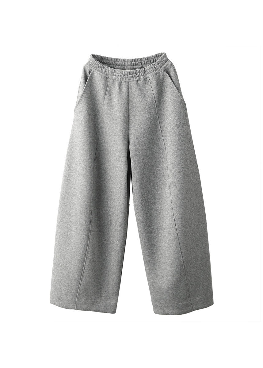 Organic Light Grey Elastic Waist Cotton Pants Trousers Fall