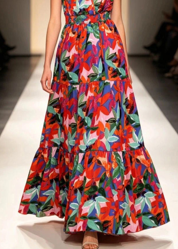 Organic Multi Ruffled Patchwork Maxi Dress Sleeveles