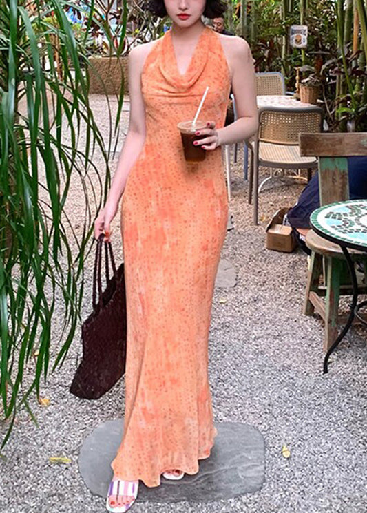 Organic Pink Cold Shoulder Chiffon Maxi Dresses Summer