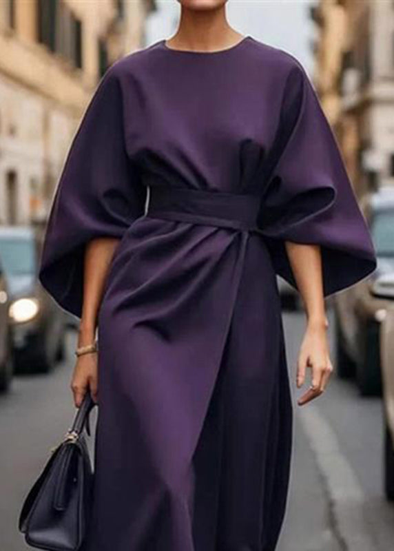 Organic Purple Tunic Solid Long Dress Batwing Sleeve