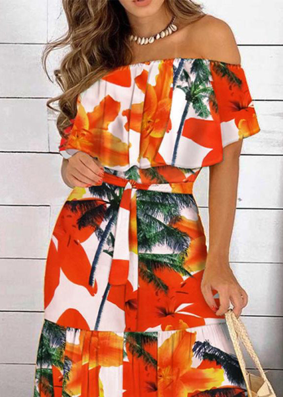 Organic Red Slash Neck Patchwork Tunic Long Dresses Summer