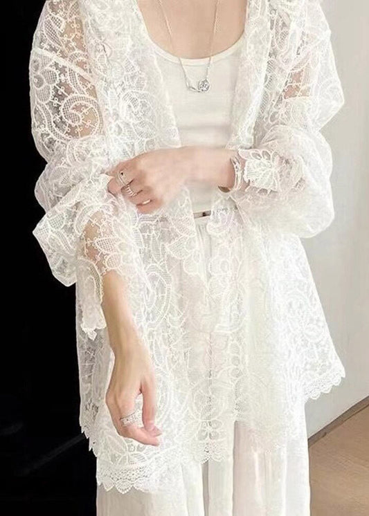 Organic White Solid Hooded UPF 50+ Coat Jacket Flare Sleeveless