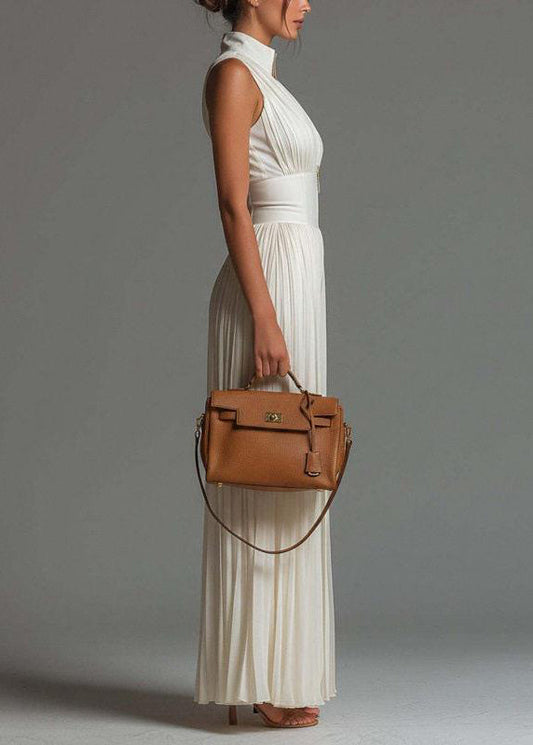 Organic White Wrinkled Zip Up Print Chiffon Jumpsuit Sleevelesse