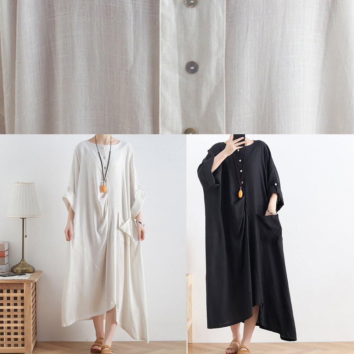 Organic black cotton dresses o neck asymmetric Maxi summer Dresses - SooLinen