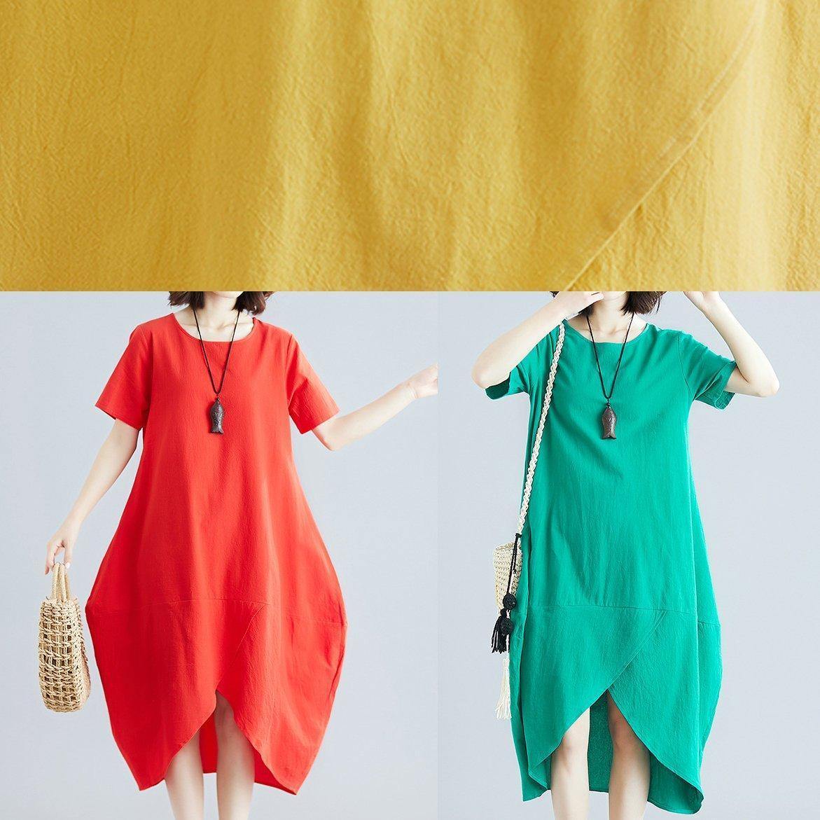 Organic green clothes o neck asymmetric Kaftan summer Dresses - SooLinen