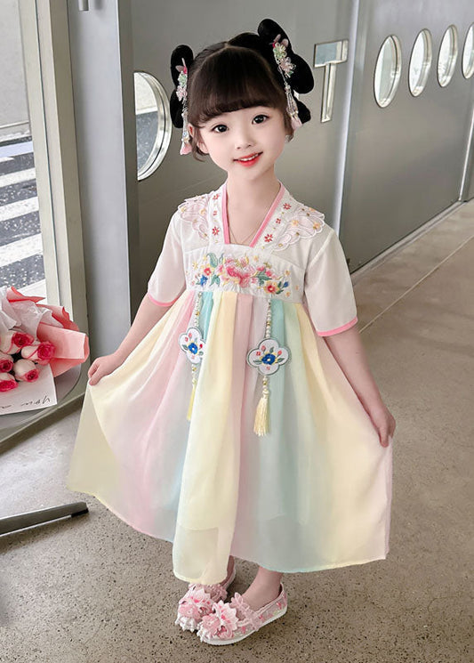 Oriental Green Tasseled Embroideried Patchwork Chiffon Baby Girls Dress Summer