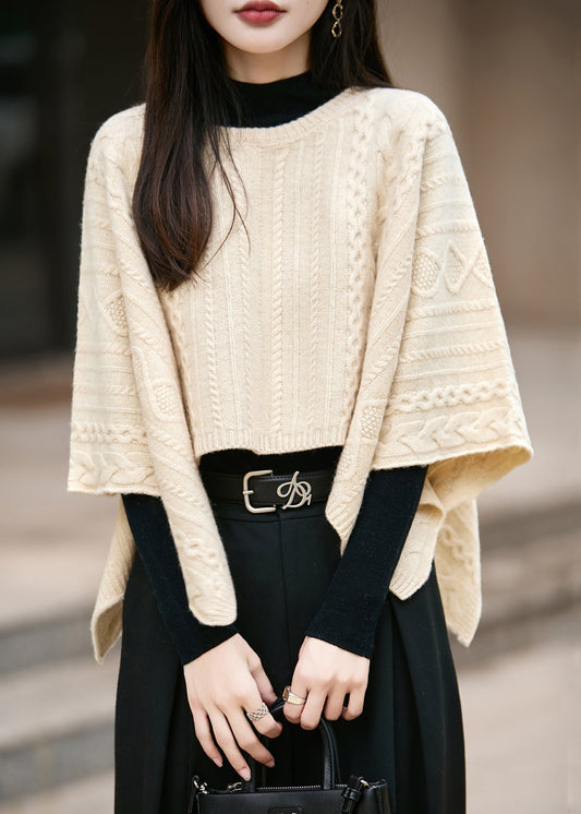 Original Beige Jacquard Cozy Woolen Cape Sweaters