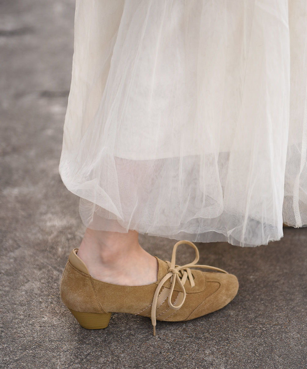 Original Design Apricot Suede Chunky Heel Lace Up