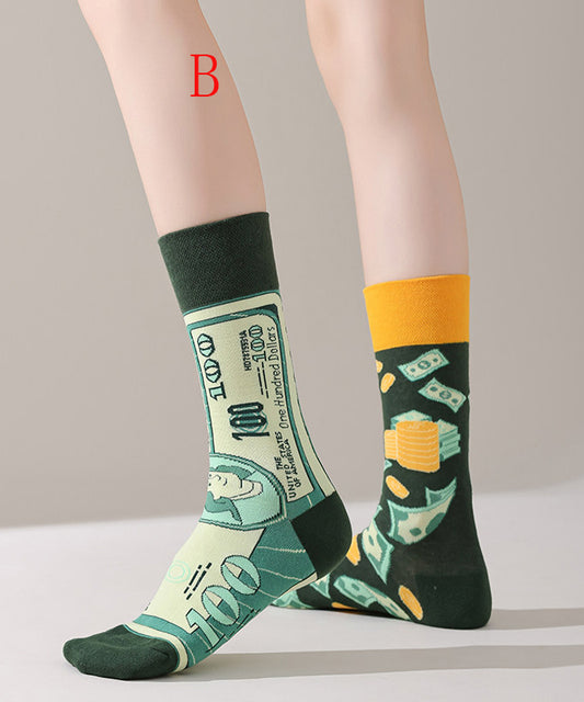 Original Design Asymmetrical Design Jacquard Combed Cotton Mid Calf Socks