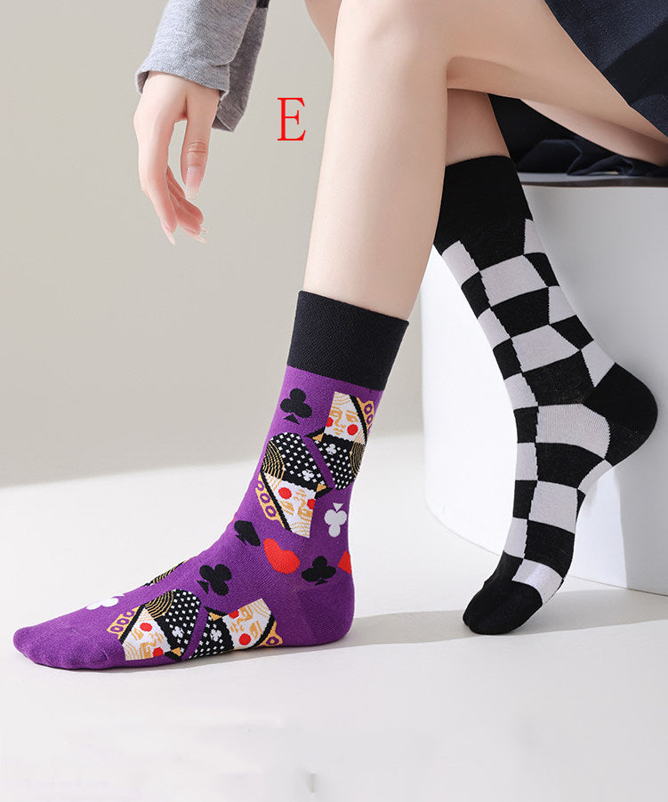 Original Design Asymmetrical Design Jacquard Combed Cotton Mid Calf Socks