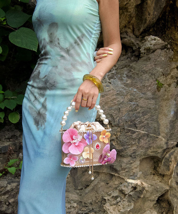 Original Design Birdcage Butterfly Flower Pearl Handheld Bucket Bag