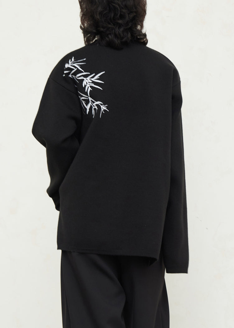 Original Design Black O-Neck Embroidered Thick Cotton Knit Sweaters Fall