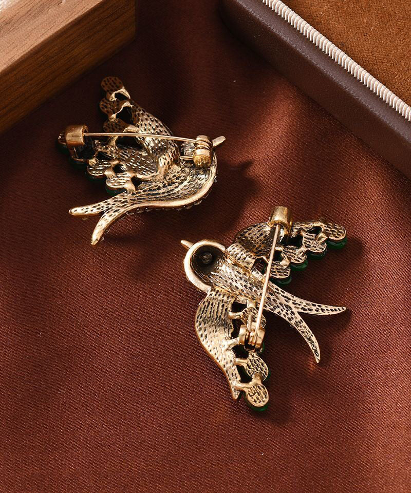 Original Design Green Sterling Silver Zircon Swallow A Pair Brooches