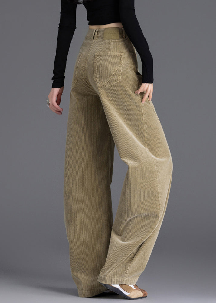 Original Design Khaki Pockets High Waist Corduroy Pants Spring
