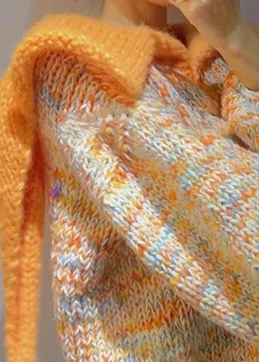 Original Design Orange Knit Short Sweater Spring