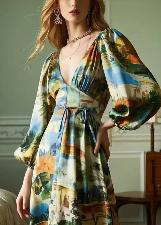 Original Design Print Draping Silk Vestidos Dress Spring