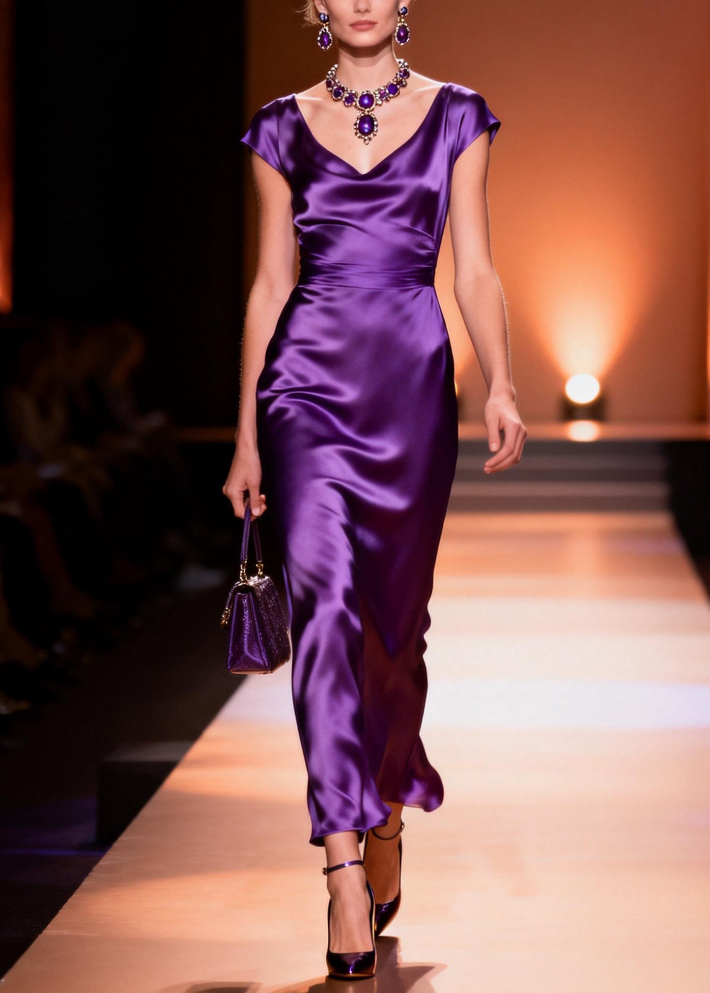 Original Design Purple V Neck Silk Long Dress Summer