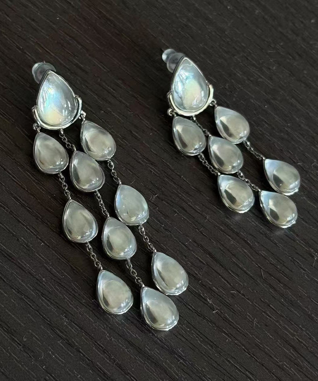 Original Design Silk Sterling Silver Crystal Pearl Tassel Drop Earrings