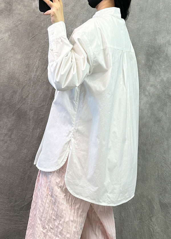 Original Design White O Neck Loose Cotton Shirts Fall