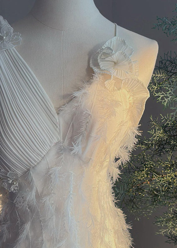 Original Design White V Neck High Waist Party Dress Sleeveless