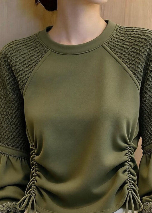 Original Green Cinched Tulle Patchwork Top Lantern Sleeve