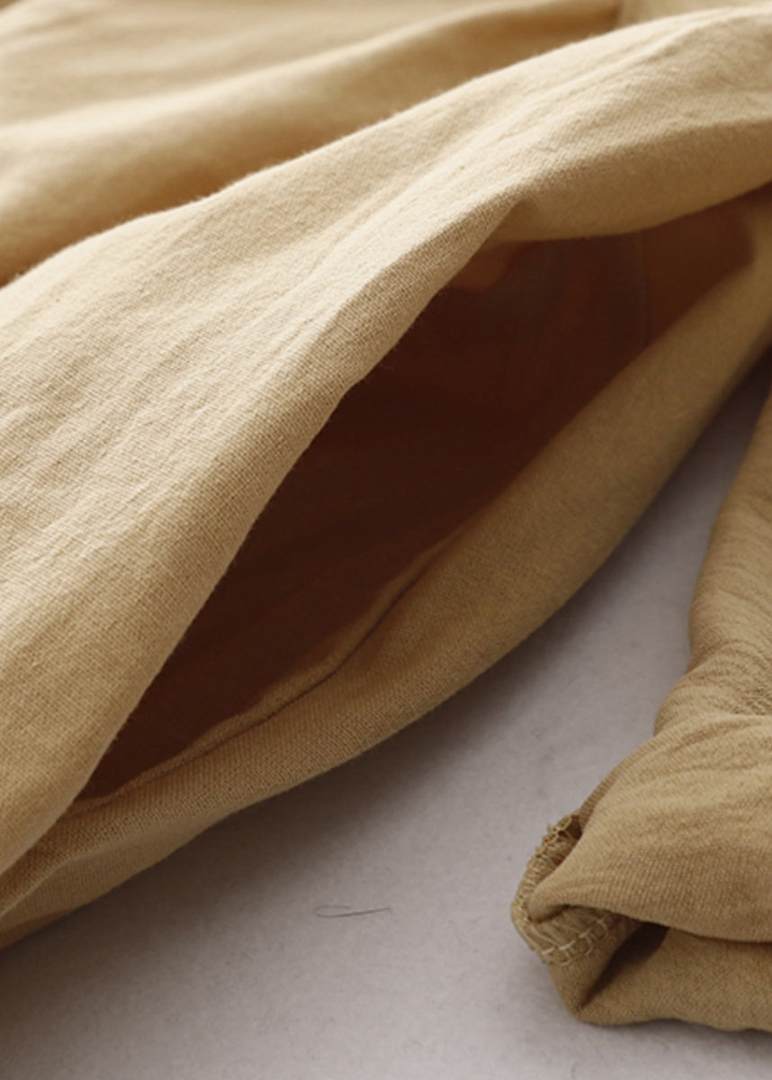 Original Khaki Peter Pan Collar Pockets Patchwork Cotton Dresses Spring