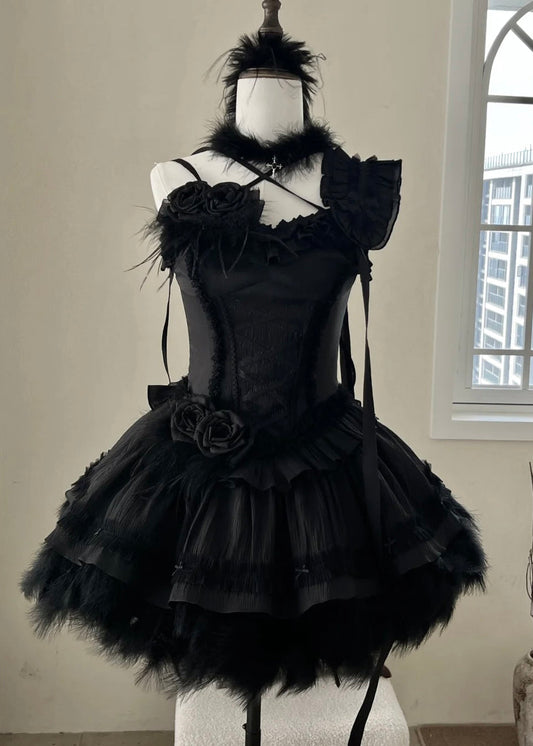 Original White Ruffled Feather Patchwork Spaghetti Strap Dress Sleeveless