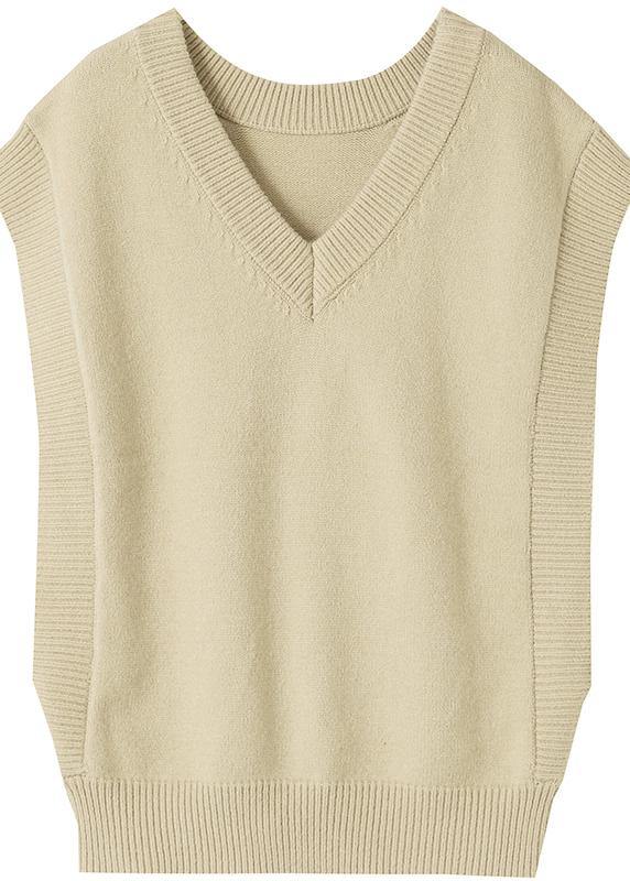 Oversized gray knit tops oversized v neck sleeveless tops - SooLinen