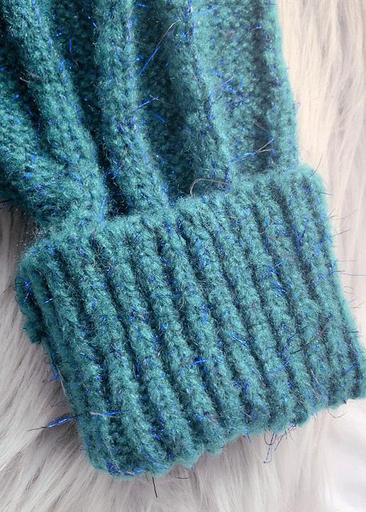 Oversized high neck green knit tops plus size asymmetric hem crane tops - SooLinen