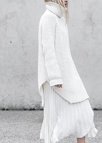 Oversized high neck side open Sweater Aesthetic Vintage gray daily knit dress - SooLinen