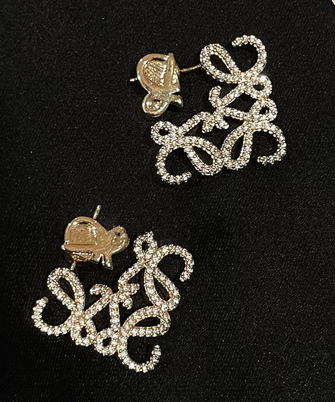 Personalized Fashion Silver Geometric Hollow Zircon Square Earrings