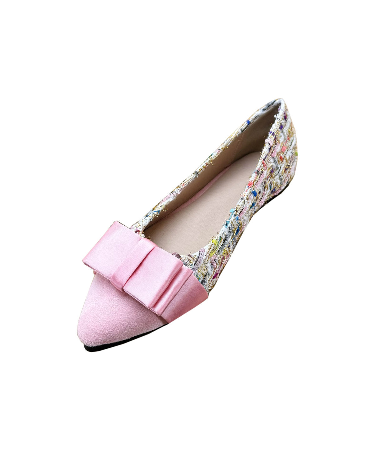 Pink Cotton Fabric Chic Splicing Bow Flat Feet Shoes Pointed Toe