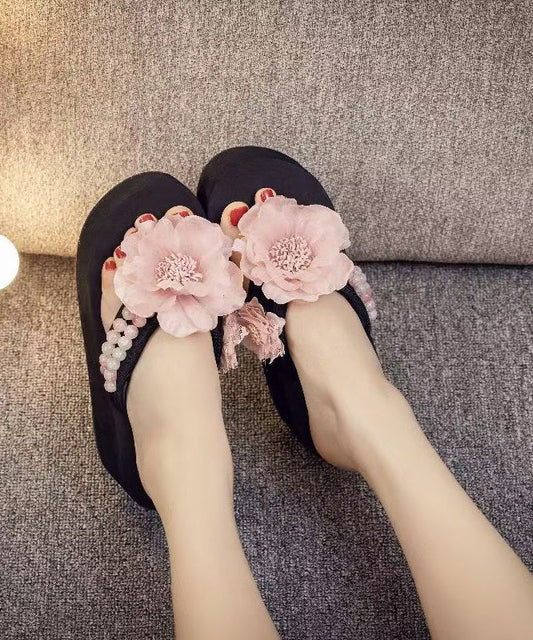 Pink Platform Faux Leather Beautiful Flower Flip Flops