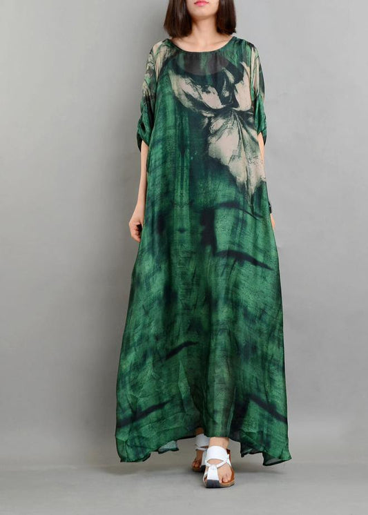 Plus Size Green Print Chiffon Dress Summer Two Pieces Set - SooLinen