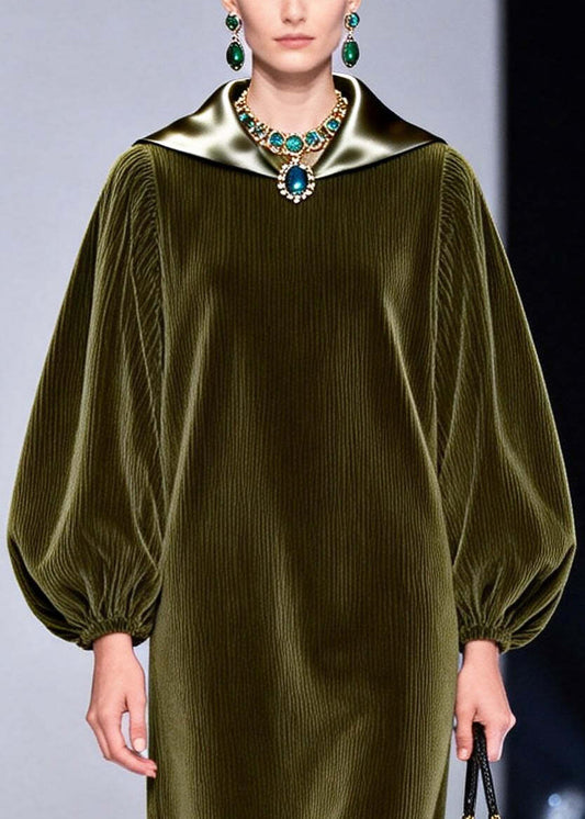 Plus Size Army Green Oversized Patchwork Corduroy Dress Fall