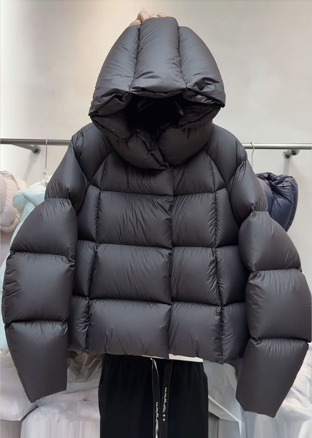 Plus Size Black Hooded Plaid Thick Duck Down Puffers Jackets Winter